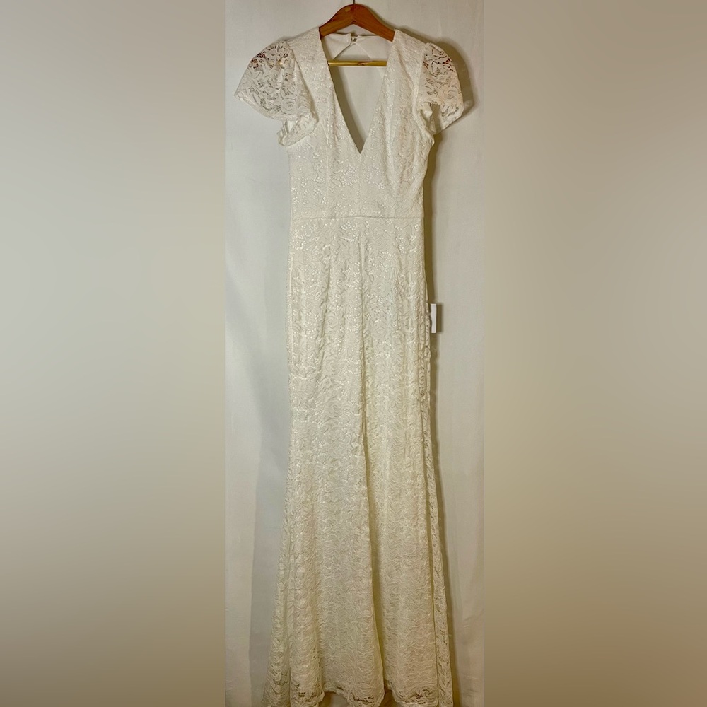 White Lace Flutter Sleeve Maxi Dress